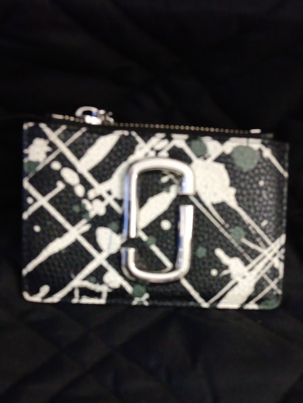 Marc Jacobs Black Graphic Leather Card Case with Silver Hardware